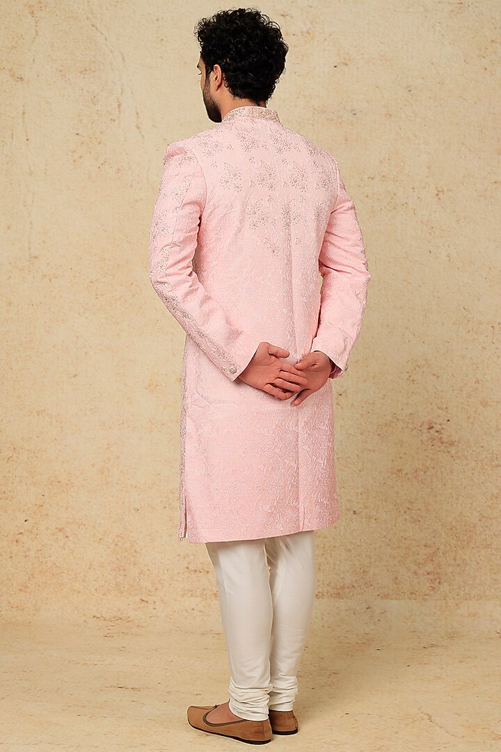 Pink Hand Embroidered Wedding Sherwani Set by Jayesh and Kaajal Shah Men at Pernia's Pop Up Shop