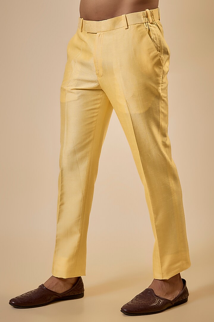 Yellow Nokia Silk Patch Work Bundi Jacket Set by Jayesh and Kaajal Shah Men at Pernia's Pop Up Shop