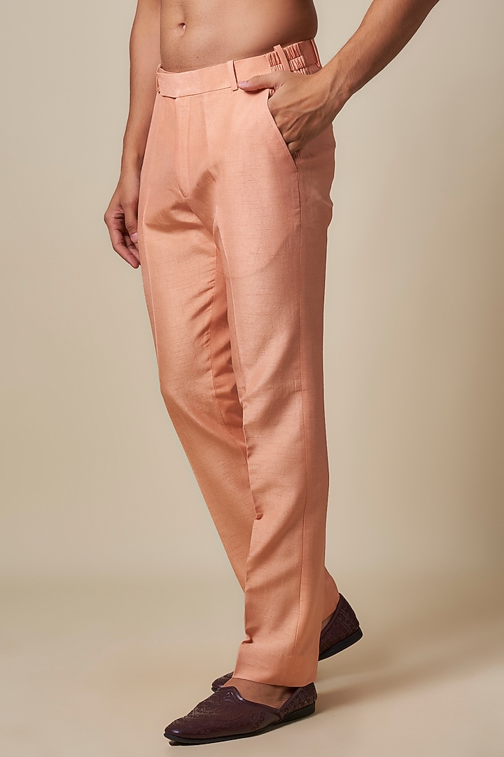 Peach Silk Thread Embroidered Nehru Jacket Set by Jayesh and Kaajal Shah Men at Pernia's Pop Up Shop