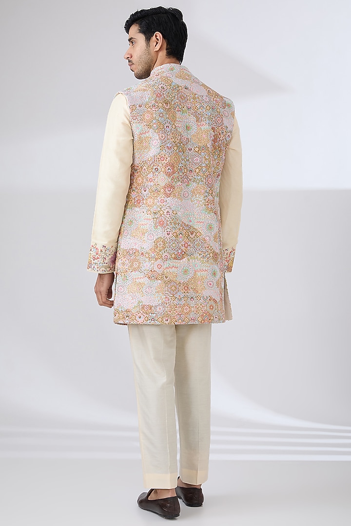 Butter Gold Polyester Indo-Western Set by Jayesh and Kaajal Shah Men at Pernia's Pop Up Shop