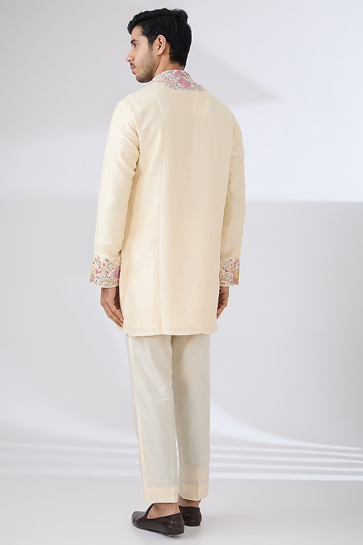 Butter Gold Polyester Indo-Western Set by Jayesh and Kaajal Shah Men at Pernia's Pop Up Shop