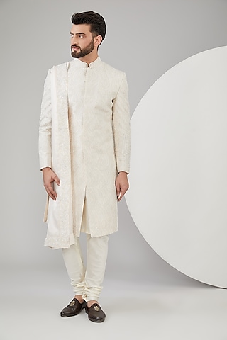 Men's Peach Nawabi Indo Western Sherwani With Art Silk Pant