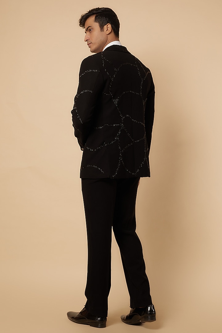 Black Polyester Suit Set by Jayesh and Kaajal Shah Men at Pernia's Pop Up Shop