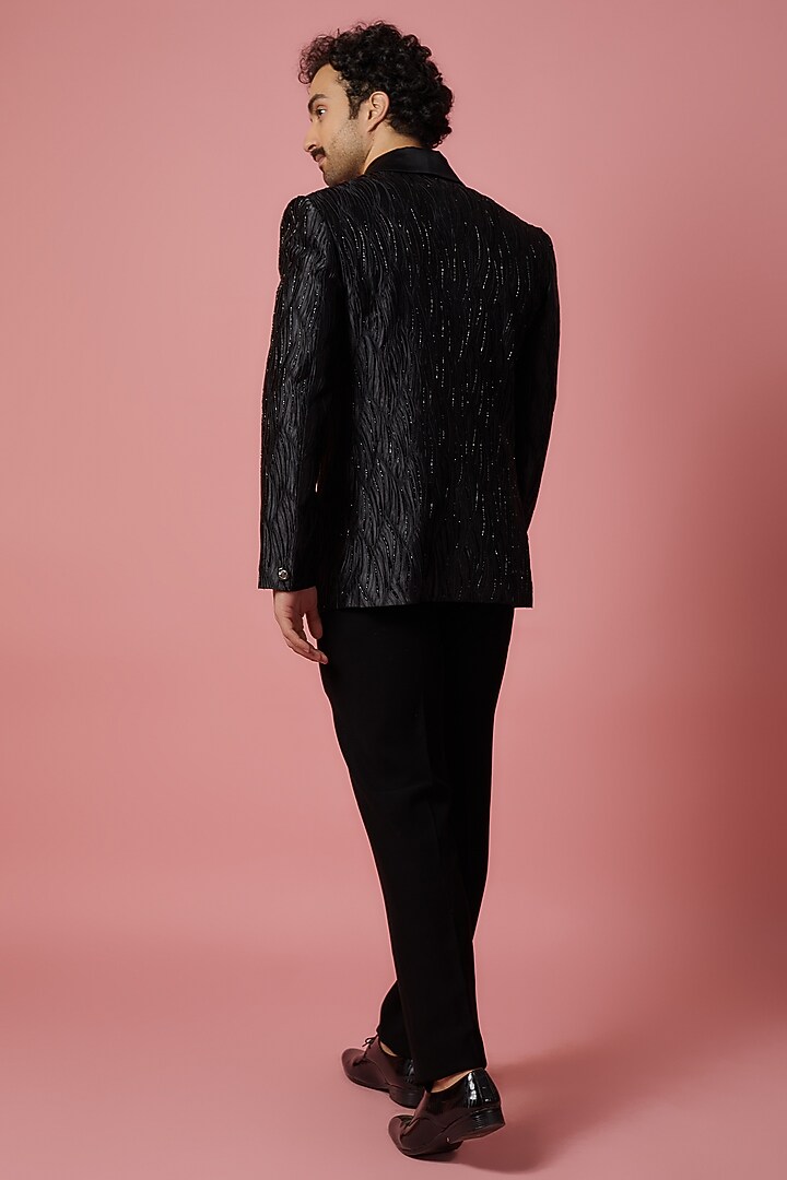 Black Polyester Blazer Set by Jayesh and Kaajal Shah Men at Pernia's Pop Up Shop