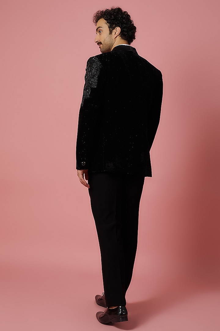 Black Polyester Blazer Set by Jayesh and Kaajal Shah Men at Pernia's Pop Up Shop