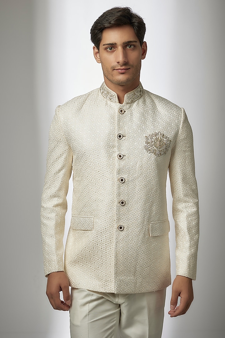 Grey Cotton Lycra Jodhpuri set by Jayesh and Kaajal Shah Men at Pernia's Pop Up Shop