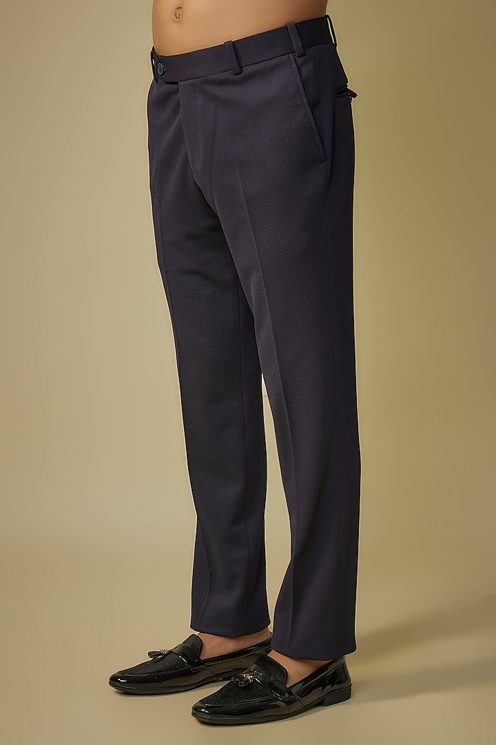 Navy Blue Knitted Fabric Wedding Bandhgala Set by Jayesh and Kaajal Shah Men at Pernia's Pop Up Shop