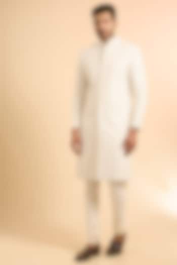 Ivory Silk Groom Sherwani Set by Jayesh and Kaajal Shah Men at Pernia's Pop Up Shop
