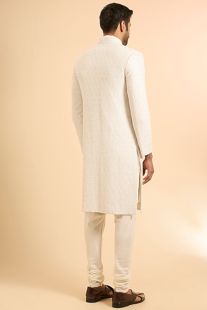 Ivory Silk Groom Sherwani Set by Jayesh and Kaajal Shah Men at Pernia's Pop Up Shop