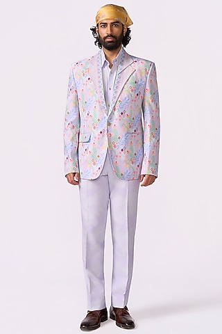 Lilac Silk Suit Set by Jayesh and Kaajal Shah Men