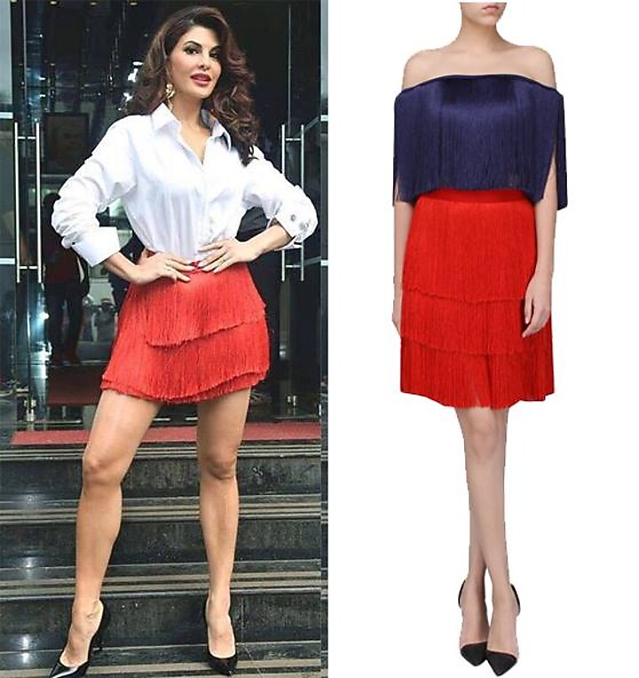 Red layered fringe skirt available only at Pernia's Pop Up Shop.