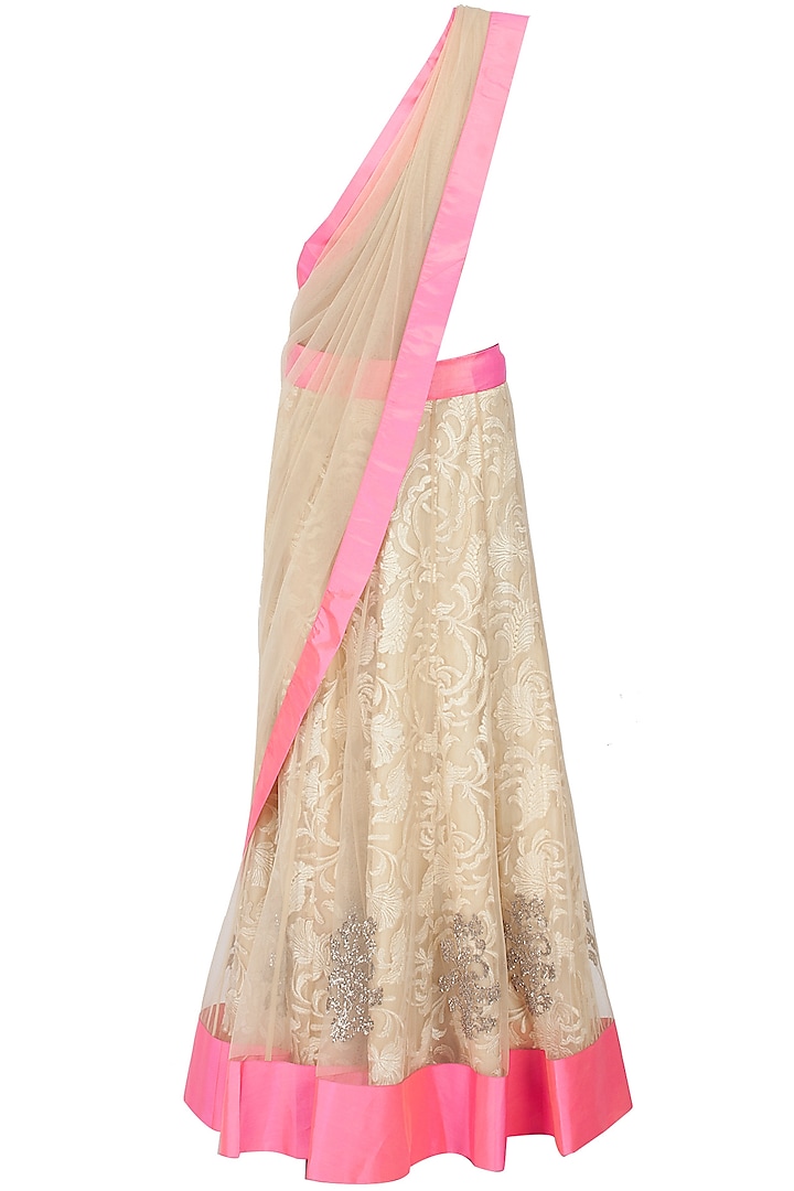 Ivory Lace And Tulle Lehenga Sari by Jade by Monica and Karishma