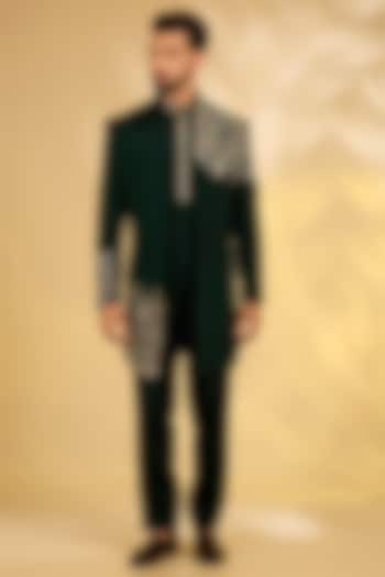 Emerald Silk Wedding Indowestern Set by Jayesh and Kaajal Shah Men at Pernia's Pop Up Shop