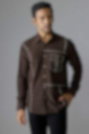 Brown Silk Party Wear Shirt by Jayesh and Kaajal Shah Men at Pernia's Pop Up Shop