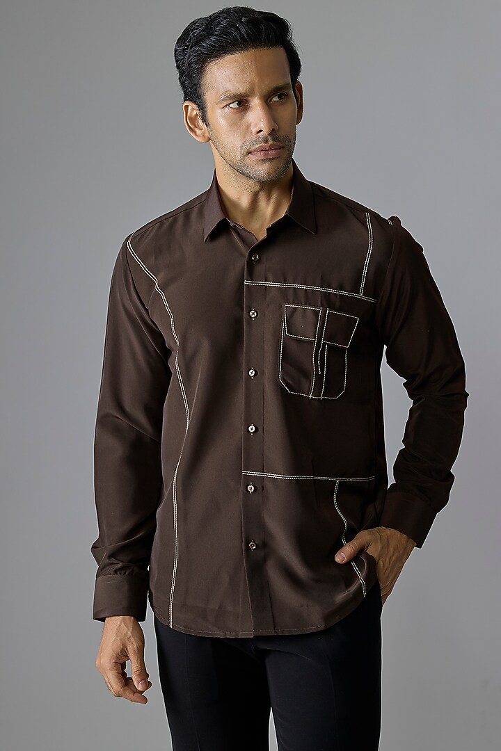 Brown Silk Party Wear Shirt by Jayesh and Kaajal Shah Men at Pernia's Pop Up Shop