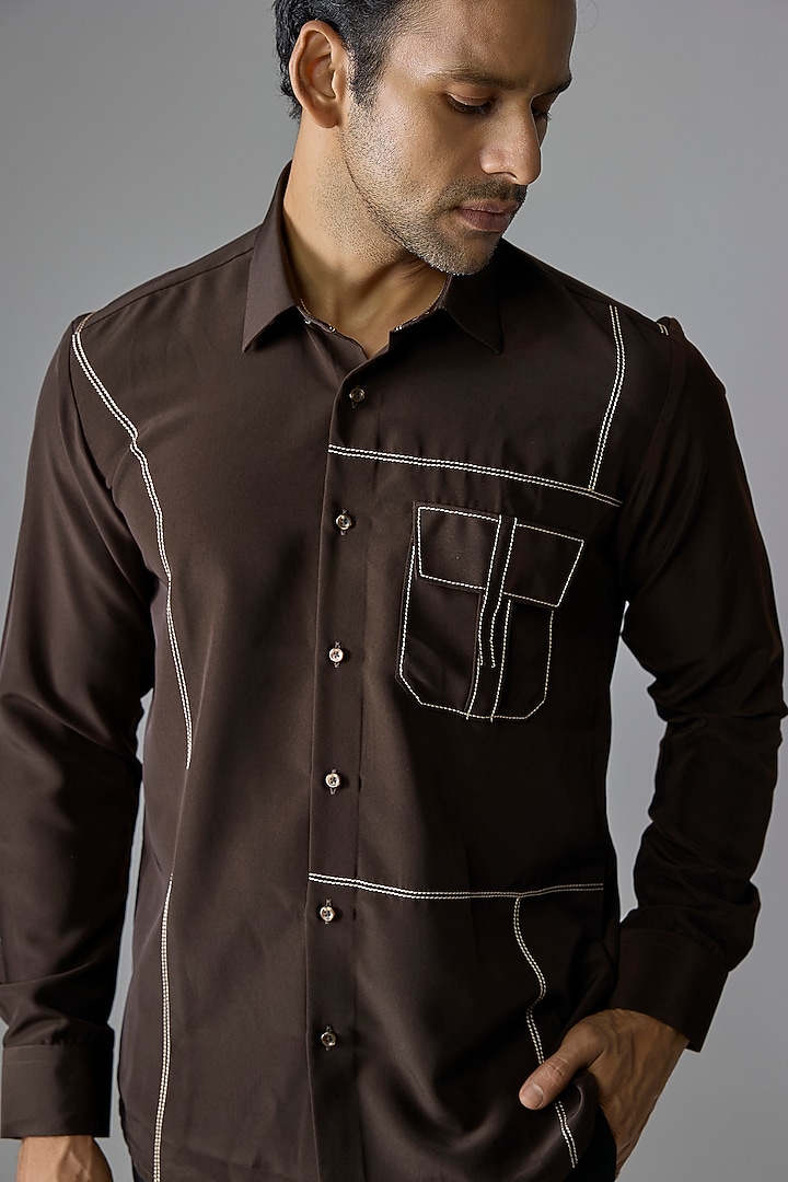 Brown Silk Party Wear Shirt by Jayesh and Kaajal Shah Men at Pernia's Pop Up Shop