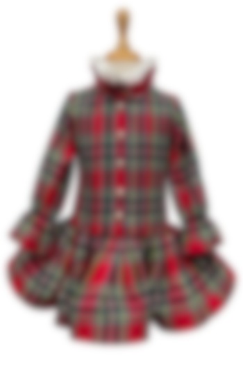 Red Flannel High Neck Dress For Girls by Jasmine and Alaia