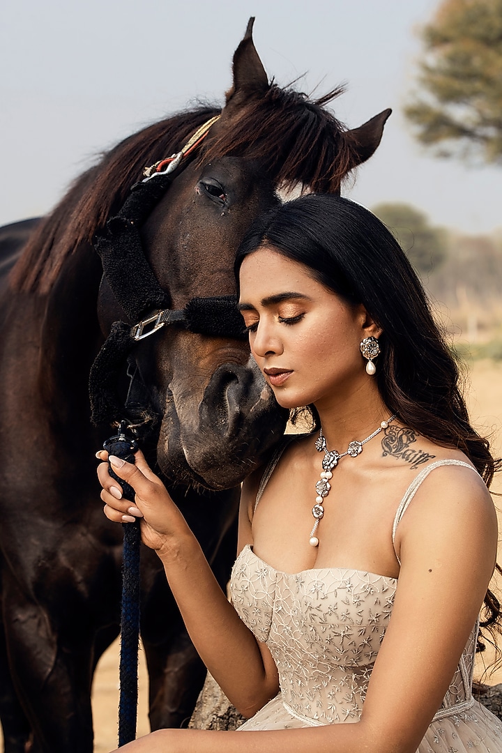 Silver Finish Rose Stud Earrings by Jewellery by Astha Jagwani at Pernia's Pop Up Shop