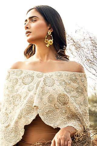 Gold Plated Butterfly & Roses Chandbali Earrings by Jewellery by Astha Jagwani