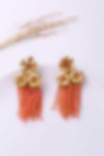 Gold Plated Coral Tassel Dangler Earrings by Jewellery by Astha Jagwani