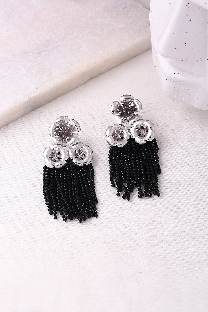Gold Plated Black Tassel Dangler Earrings by Jewellery by Astha Jagwani