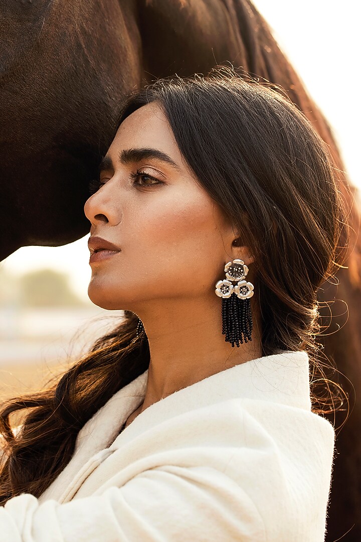 Gold Plated Black Tassel Dangler Earrings by Jewellery by Astha Jagwani at Pernia's Pop Up Shop