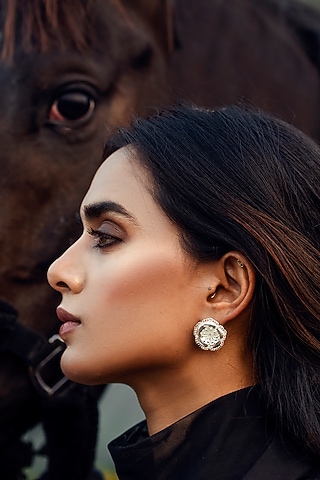 Silver Finish Stud Earrings by Jewellery by Astha Jagwani