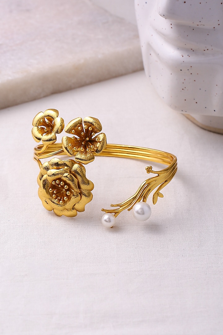 Gold Plated Periwinkle Cuff by Jewellery by Astha Jagwani