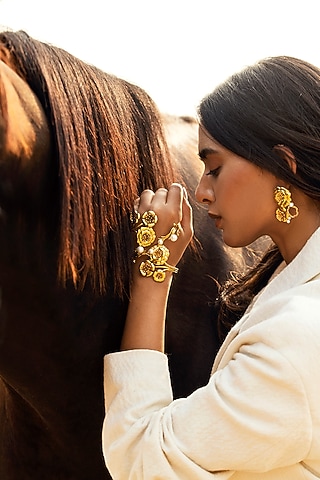Gold Plated Periwinkle Cuff by Jewellery by Astha Jagwani