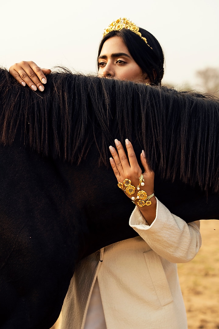 Gold Plated Periwinkle Cuff by Jewellery by Astha Jagwani at Pernia's Pop Up Shop