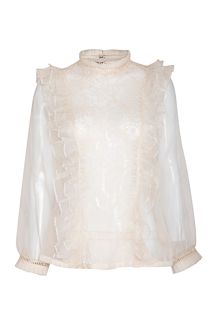 Ivory Ruffled Embroidered Top by J by Jannat