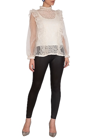 Ivory Ruffled Embroidered Top by J by Jannat