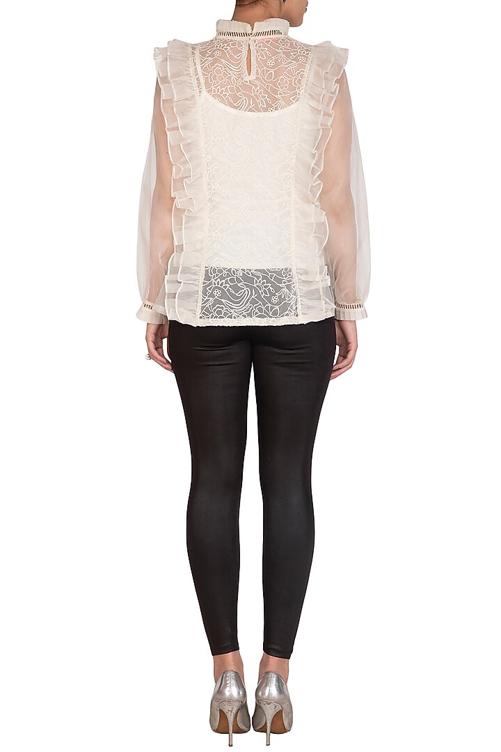 Ivory Ruffled Embroidered Top by J by Jannat at Pernia's Pop Up Shop
