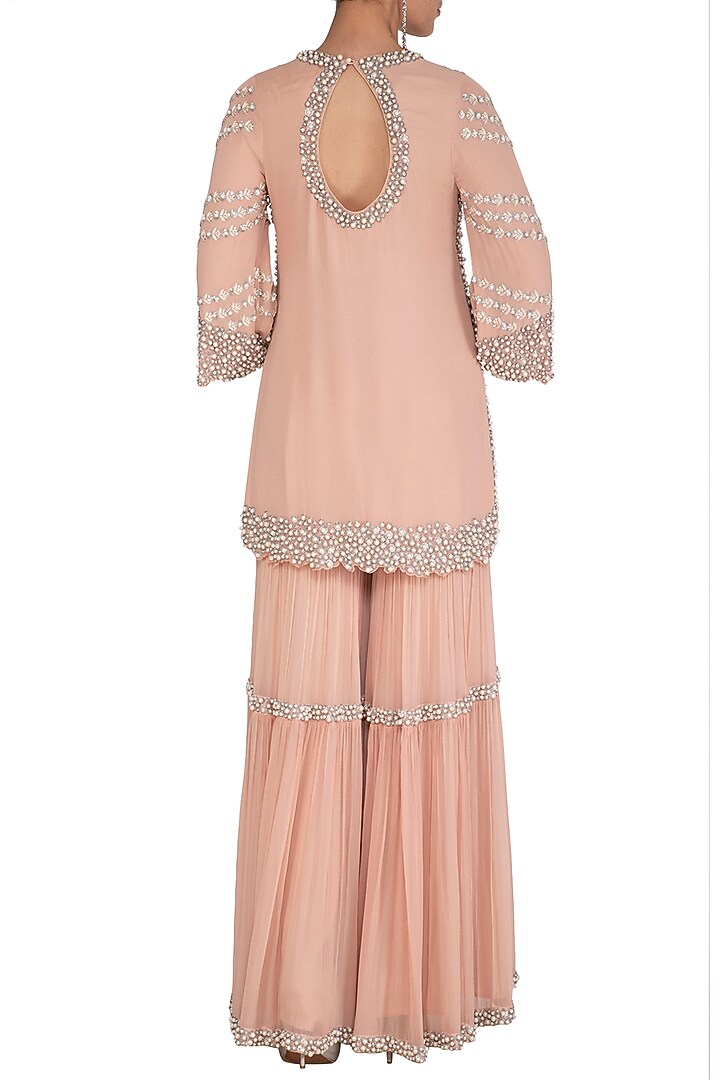 Peach Embroidered Wedding Sharara Set by J by Jannat at Pernia's Pop Up Shop