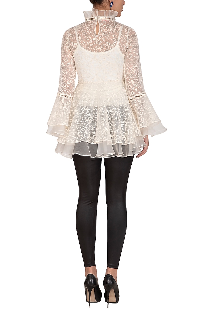 Ivory Embroidered Peplum Top With Inner by J by Jannat at Pernia's Pop Up Shop