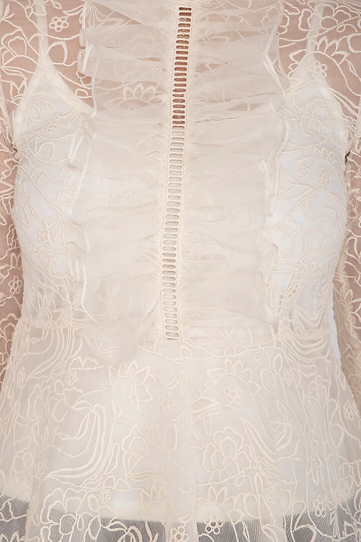 Ivory Embroidered Peplum Top With Inner by J by Jannat at Pernia's Pop Up Shop