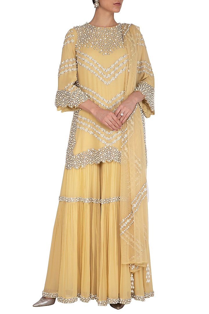 Lemon Yellow Embroidered Wedding Sharara Set by J by Jannat at Pernia's Pop Up Shop