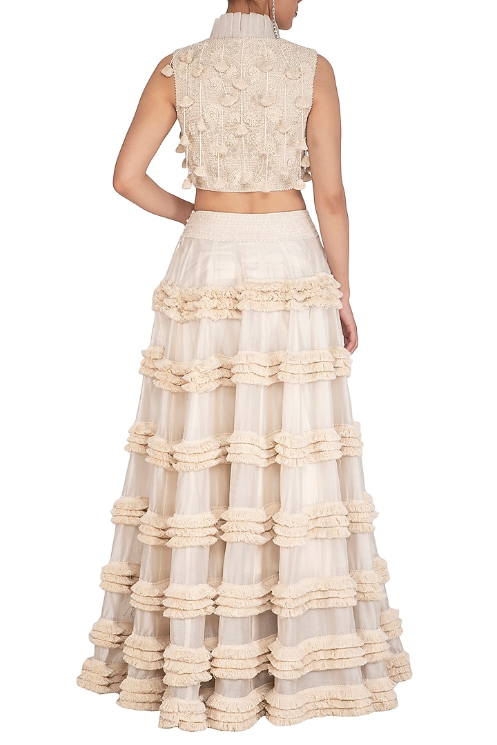 Ivory Embroidered Blouse With Wedding Lehenga Skirt by J by Jannat at Pernia's Pop Up Shop