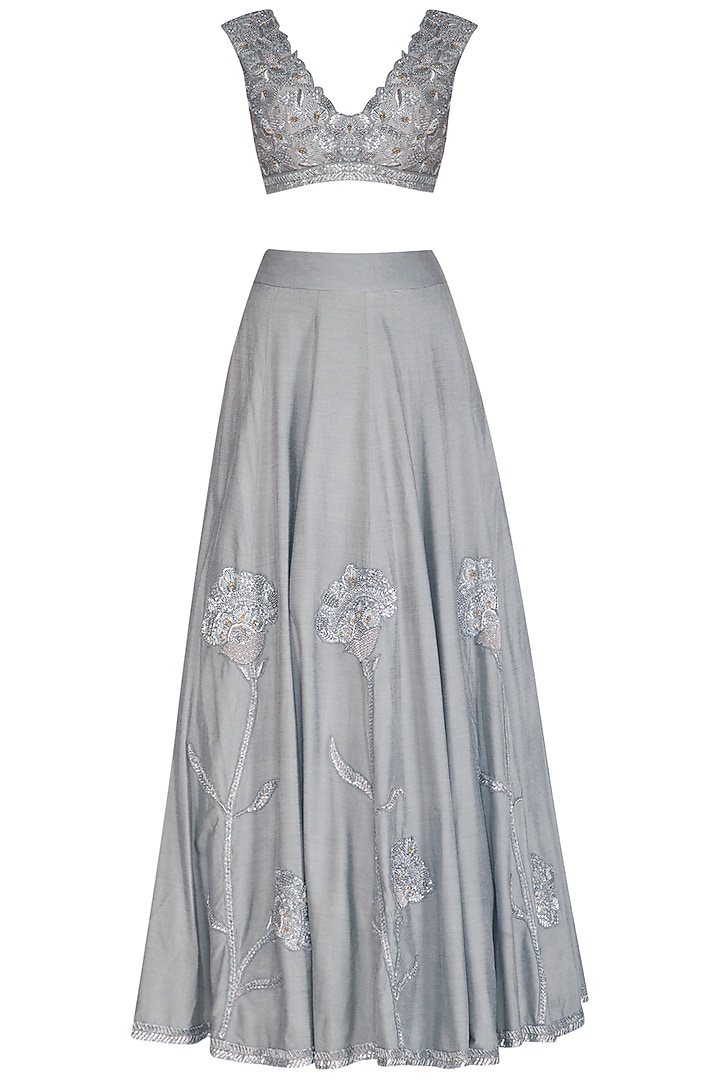 Grey Embroidered Wedding Lehenga Set by J by Jannat at Pernia's Pop Up Shop