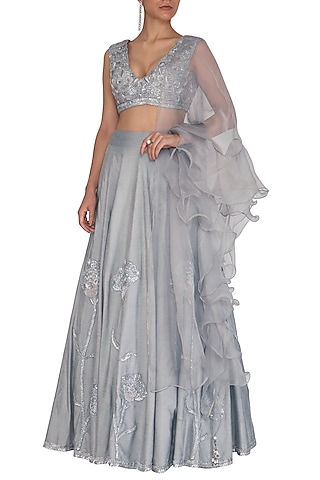 Grey Embroidered Lehenga Set by J by Jannat