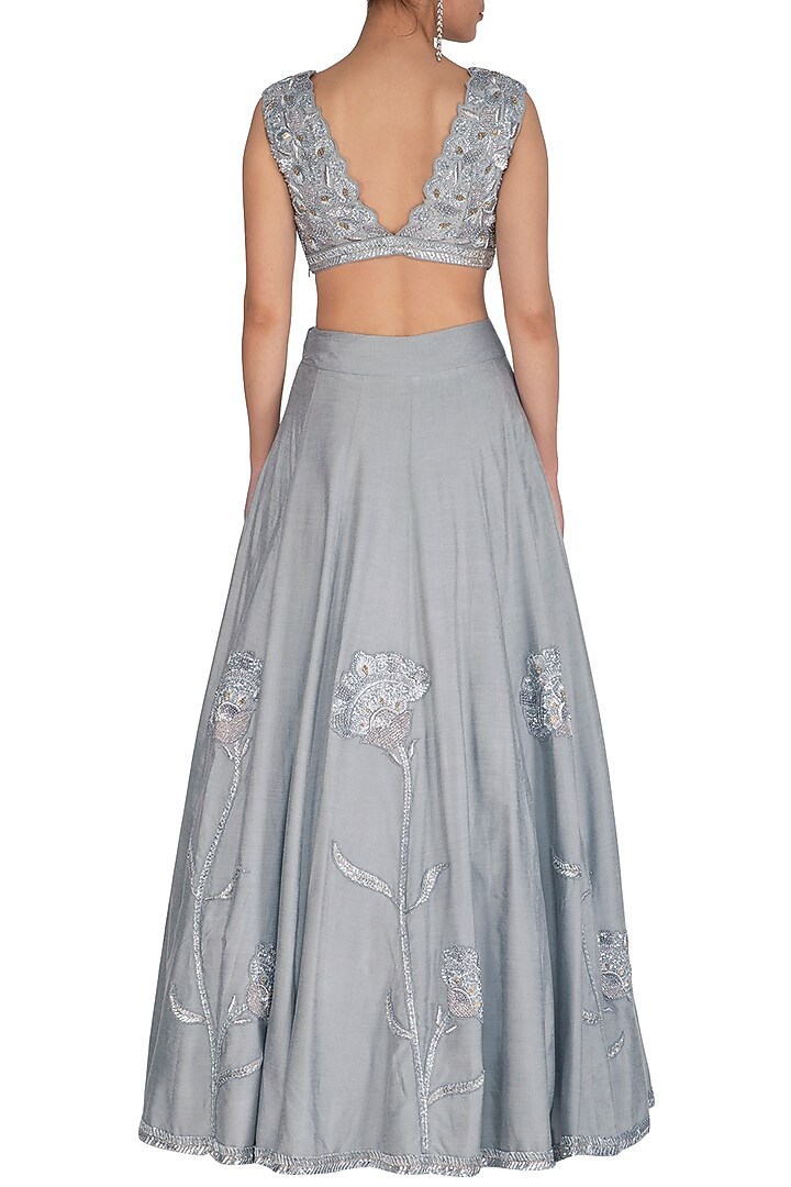 Grey Embroidered Wedding Lehenga Set by J by Jannat at Pernia's Pop Up Shop