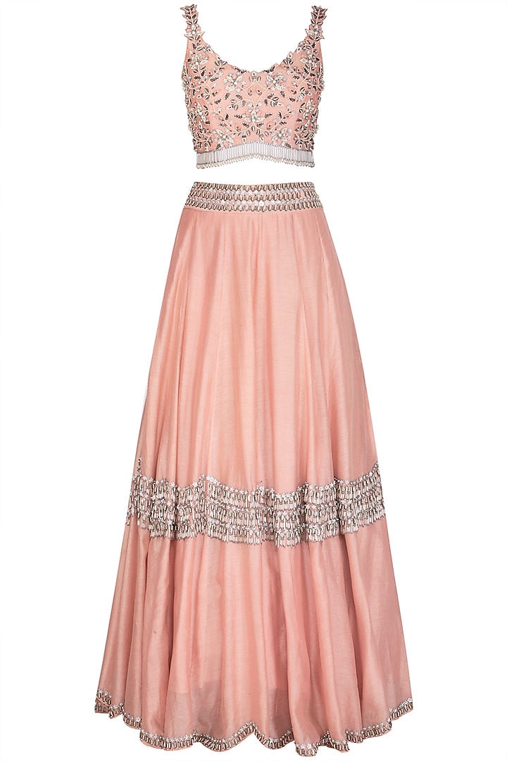 Peach Embroidered Wedding Lehenga Set by J by Jannat at Pernia's Pop Up Shop