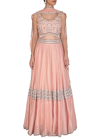 Peach Embroidered Lehenga Set by J by Jannat