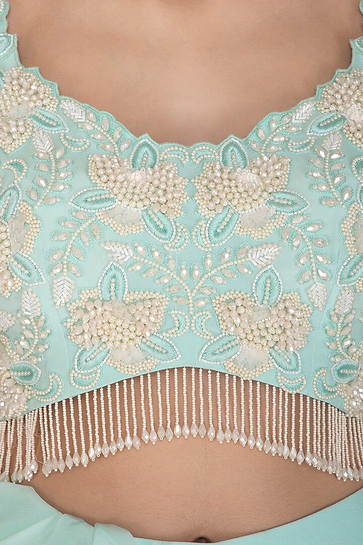 Aqua Green Embroidered Palazzo Wedding Saree Set by J by Jannat at Pernia's Pop Up Shop