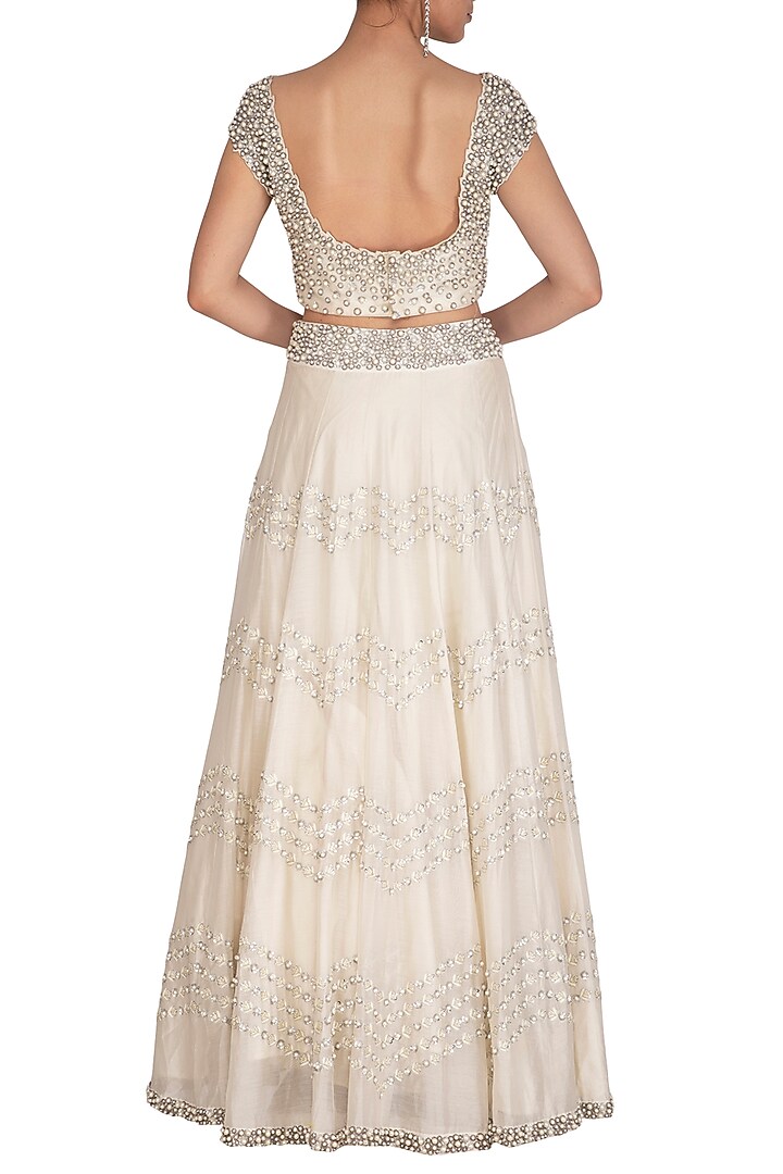 Ivory Pearl Embroidered Wedding Lehenga Set by J by Jannat at Pernia's Pop Up Shop