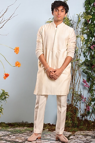 White Embroidered Kurta by Julie by Julie Shah Men
