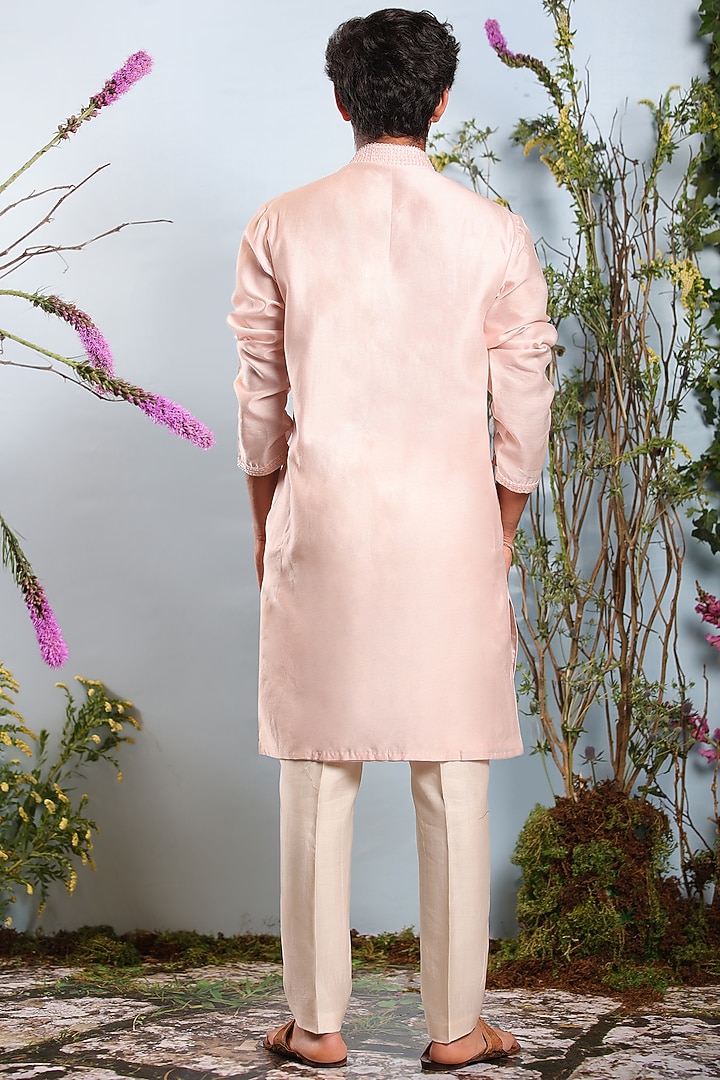 Blush Pink Embroidered Kurta by Julie by Julie Shah Men at Pernia's Pop Up Shop