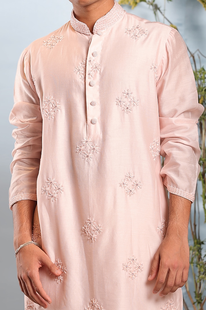 Blush Pink Embroidered Kurta by Julie by Julie Shah Men at Pernia's Pop Up Shop