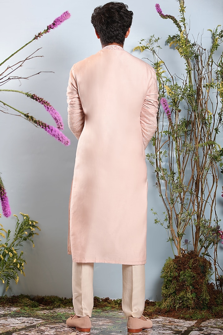 Light Pink Embroidered Kurta by Julie by Julie Shah Men at Pernia's Pop Up Shop