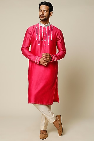 Fuchsia Mirror Embroidered Kurta Set by Julie by Julie Shah Men